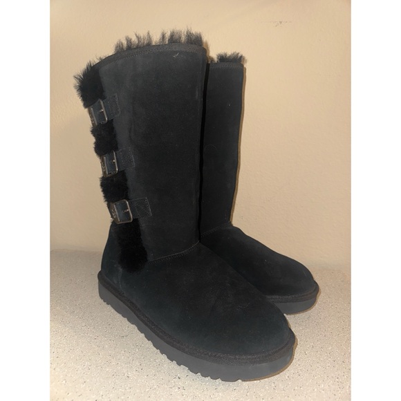 UGG Klea Buckle Tall Black Suede Boots Size 8‎